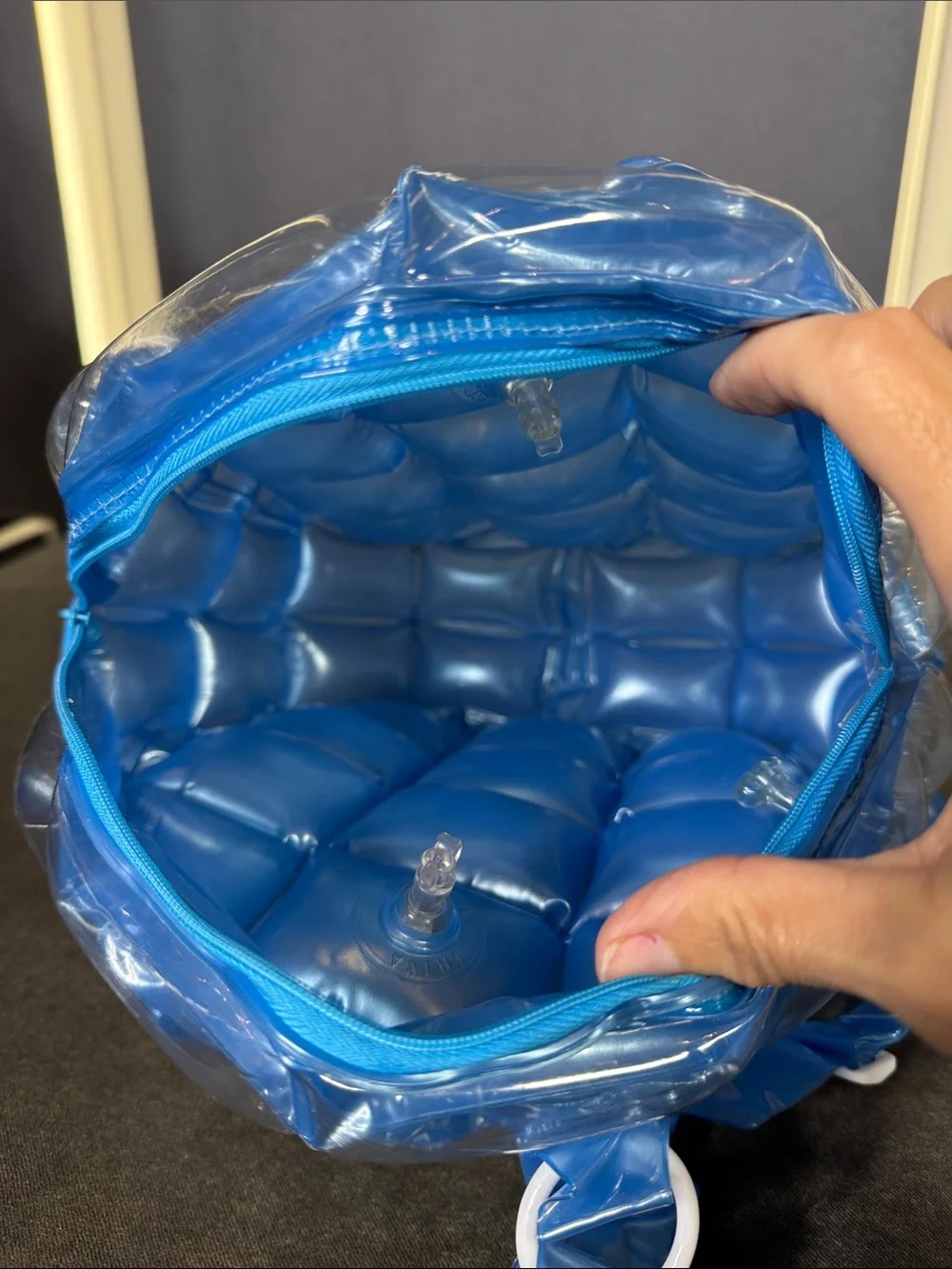 Light Blue Inflatable Bubble Backpack Zipper Closure One Size NEW Vintage 90’s
